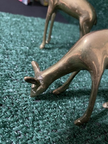 Vtg Brass Deer Figurine Doe & Buck Woodland Grazing Decor MCM Lot Of 2. - Picture 5 of 8