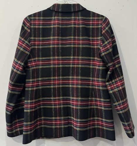J. Blazer donna Crew taglia 6 singolo bottone plaid tartan nero rosso verde giallo - Foto 8 di 9