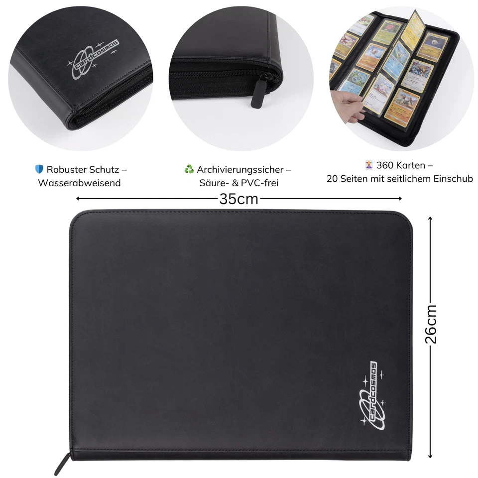 cardcosmos - 9 Pocket Zip Premium Leather Binder - Schwarz/Silber - Bild 3 von 4