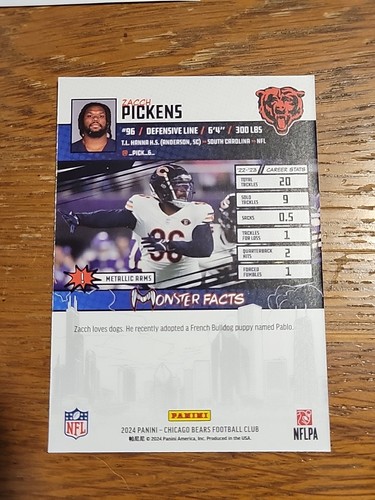 2024 PANINI Chicago Bears Monsters Trading Football Card Zacch Pickens - Picture 2 of 2