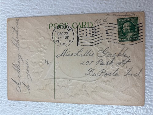 Postkarte mit geteilter Rückseite um 1910 Weihnachtsgruß Goldglocke geprägt Weihnachtskarte - Bild 2 von 2