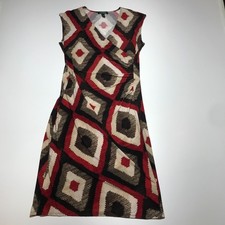 Ralph Lauren Sheath Dress Womens L Crossover Ruched Diamond Print Gorgeous Tan