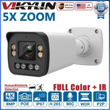 VIKYLIN 8MP 4K 5X ZOOM Bullet IP Camera Full Color IR 2-Way Audio Dual Light POE