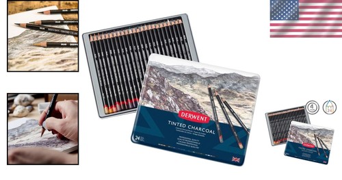 Tinted Charcoal Pencils - 24 Count, Water-Soluble for Artistic Versatility - Picture 2 of 11