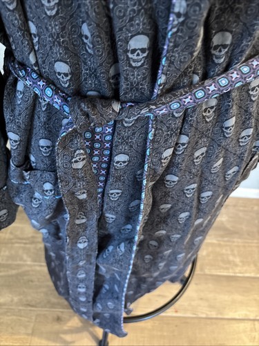 Robert Graham Mens S/M Gray Skeleton Robe Belted Bathrobe - Imagen 4 de 6