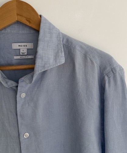 Reiss “Ruban” Long Sleeve Linen Shirt Light Blue Large Regular Fit - Picture 6 of 13