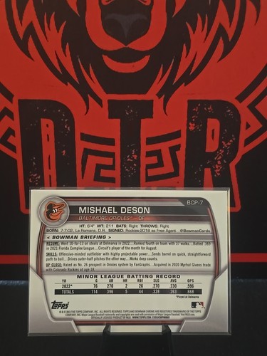 2023 1st Bowman Chrome Purple Refractor Mishael Deson #BCP-7 /250 Baltimore - Bild 2 von 2