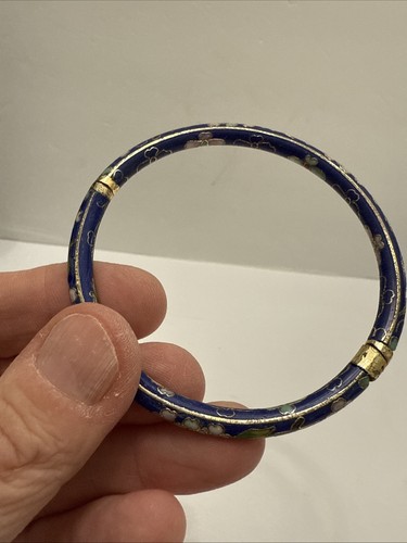 Lotto di 4 bracciali vintage Cloisonné nero bianco blu - Foto 2 di 15