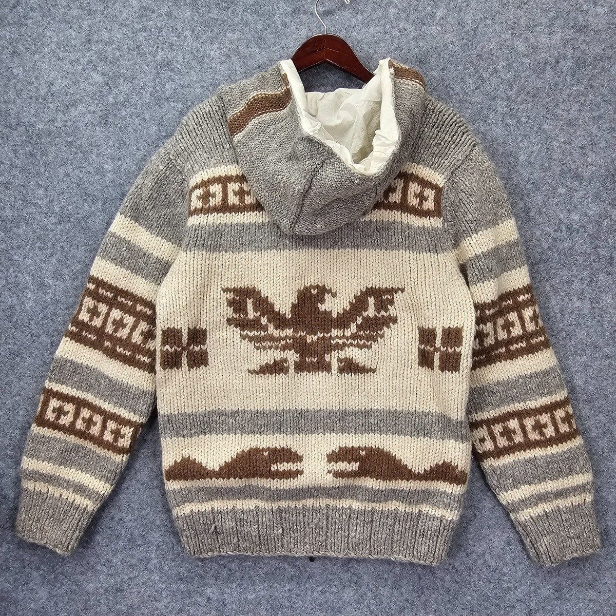Cowichan Sweater Mens M Hoodie Thunderbird Heavy Knit Peruvian