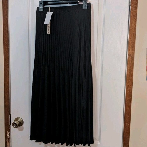 Max Studio Black Pleated Maxi Midi Long 2 Layer Jacquard Skirt Size Extra Small - Picture 5 of 9
