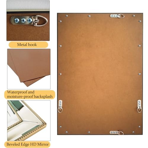 Metro Beaded Bathroom Mirror 16"x26" Large Framed Deco Wall Mirror with Angled - Picture 7 of 7