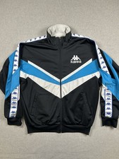 Giacca Tracktop Kappa Vintage anni '90 - Nero/ Azzurro - Taglia L