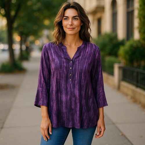 New York Collection Damenbluse Übergröße 3X lila Biesen Oberteil neu mit Etikett