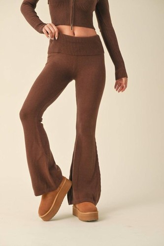 Kimberly C Lissy Foldover Flare Strick Pullover Hose Größe M
