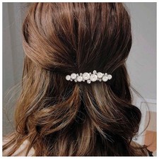 Silver Pearl Hair Clip for Women Pearls Crystal Hair Barrette Wedding Rhinest...