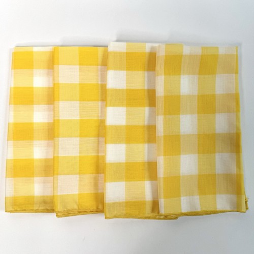 Vintage Menge 4 Gingham Karo Picknick Servietten gelb & weiß 17 Zoll - Bild 1 von 5