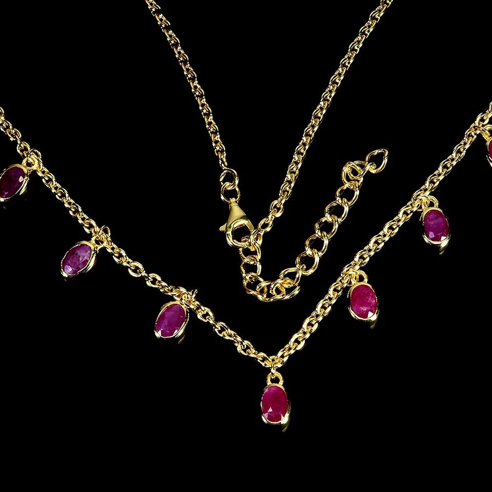 925 Sterlingsilber Halskette Oval Rubin 6x4mm Edelstein No USA Einfuhr Fees - Bild 2 von 4