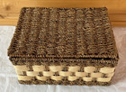 Wicker Seagrass Woven Storage Basket Rectangular Metal Framed Lidded 12 x 9x 6''