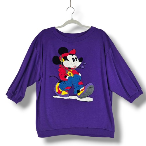 Vintage 80's Mickey Mouse Sunday Comics Purple Women's Sweatshirt Large Disney - Picture 2 of 14