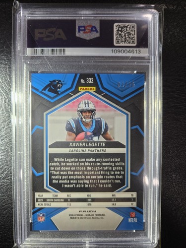 2024 Panini Mosaic Xavier Legette Tessellation #/15 Rookie Card #332 PSA 9 MINT - Bild 2 von 3