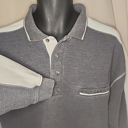 Sweatshirt Knightsbridge Collared Long Sleeve Men's Large Gray And White Vintage - Picture 2 of 8