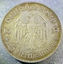 1935-D German Silver Third Reich 5 Reichsmark .900 silver