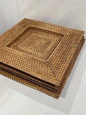 Square Woven Wicker Charger Plates (4) Beach Farmhouse Boho Cottage Pier 1