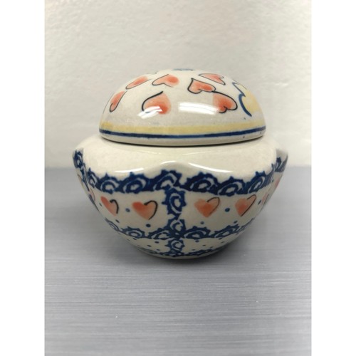 Boleslawiec Hand Made Polish Pottery Valentine’s Day Lidded Jar Trinket Dish - Picture 4 of 11