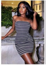 Fashion Nova Summer Ready Stripe Dress - Black Multi Combo - Large - *New*