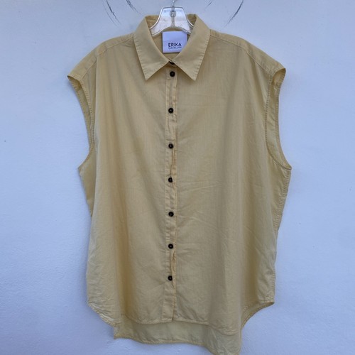 Erika Cavallini women top size 42  M cotton made in Italy yellow sleeveless - Picture 1 of 11