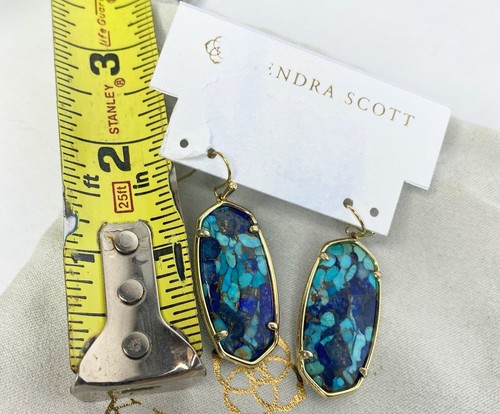 Pendientes colgantes Kendra Scott Elle en bronce veteado lapislázuli turquesa magnesita - Imagen 9 de 10