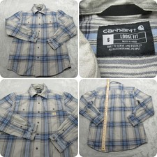 Carhartt Shirt Mens Small Gray Plaid Loose Heavyweight Flannel Long Sleeve Soft