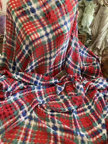 Lightweight Sheer FABRIC Plaid, Checkered Pattern in Red White Blue Green, Woven - Picture 2 of 8