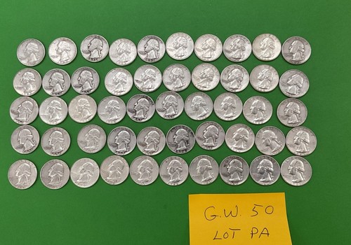 George Washington Silver Quarters Lot Of 50 Assorted Years - Circulated