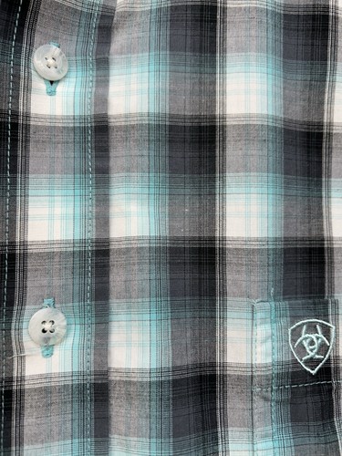 Herren Ariat Pro-Serie türkis schwarz weiß kariert Größe XXL Langarm Knopfleiste - Bild 4 von 17