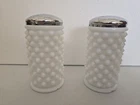 Vtg Nob Nail Milk Glass Salt/pepper Shakers W Metal Lids