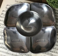 GENSE Divided Serving Dish and Dip Bowl MCM Stainless Relish Tray Sweden Vintage
