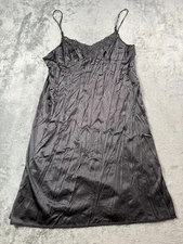 Vintage Vassarette Lingerie Slip Womens Size 20 Black Satin Lace Trim Nightgown