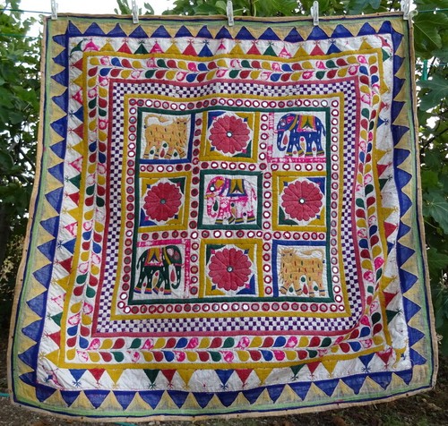 Ethnic Indian Embroidery Vintage Mirrors Panel Wall Hanging Elephant Lion - Picture 2 of 12