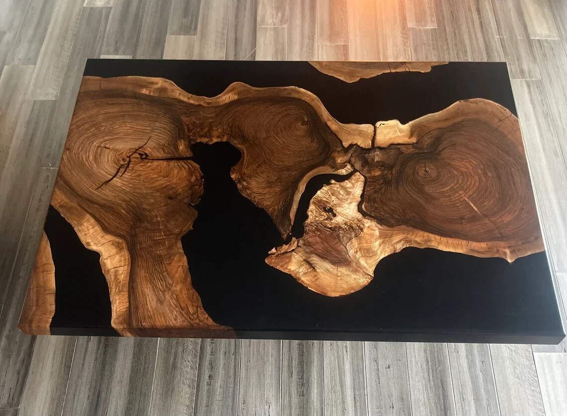 Black Epoxy Coffee Table, Wooden Center Table, Living Room Furniture Decor-image