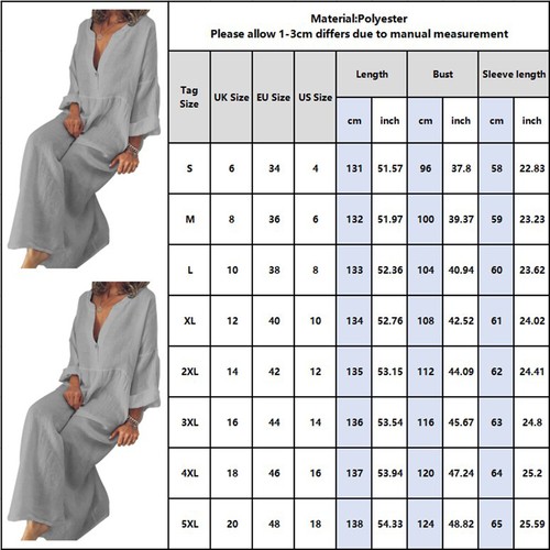 Plus Size Women Cotton Linen Loose Long Maxi Dress Ladies Casual Kaftan Sundress - Picture 2 of 26