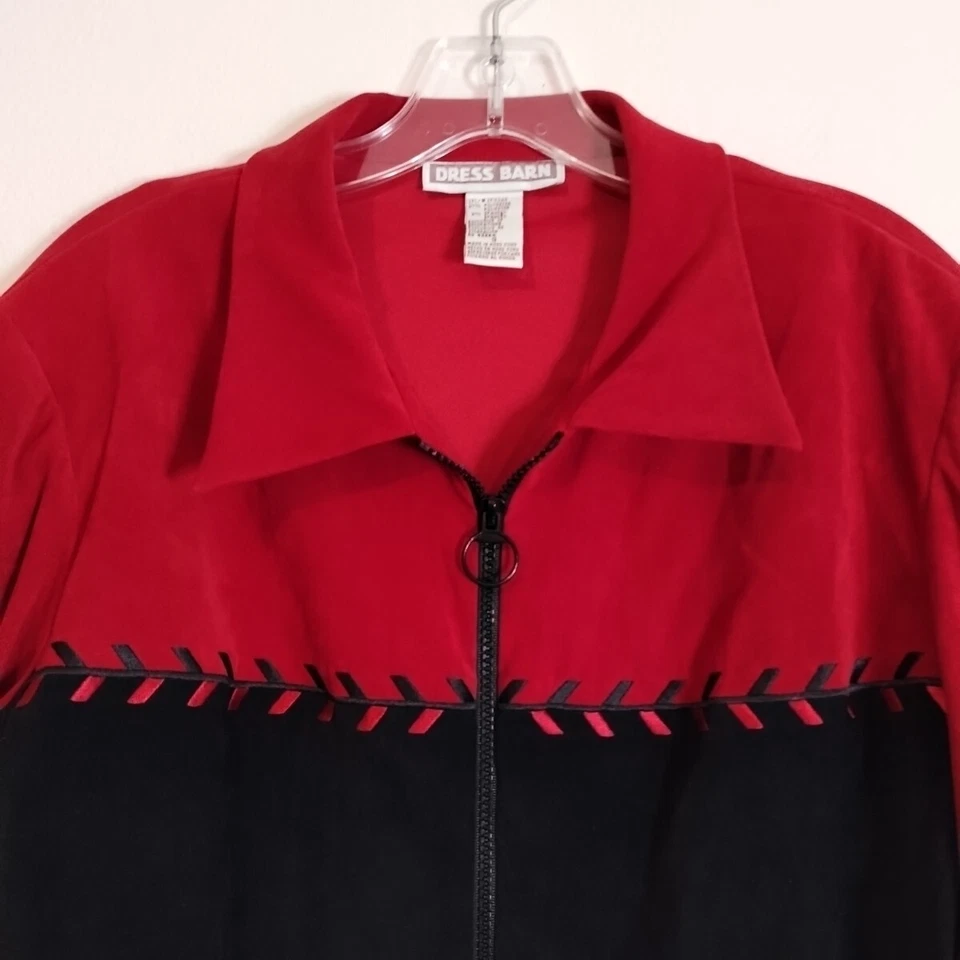 Chaqueta de manga larga Dress Barn para mujer talla 12 roja y negra con cremallera Foto 2 de 4