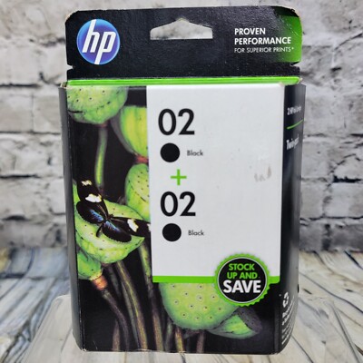 HP 02 Black Ink Jet Printer Cartridge Twin Pack C9500FN SEALED - Exp: March 2016