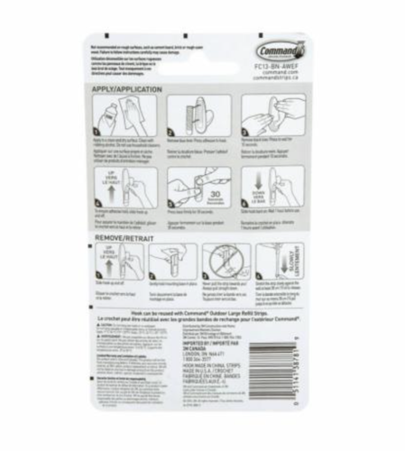 Command Outdoor Metal Hooks Large Brushed Nickel 2PK Adhesive 5lb each Silver - Picture 3 of 9