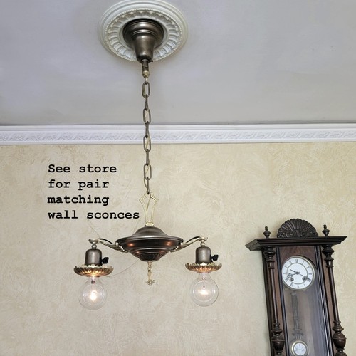 625cm Pair Antique 1910's  20's Victorian brass wall sconces fixtures - Picture 5 of 5