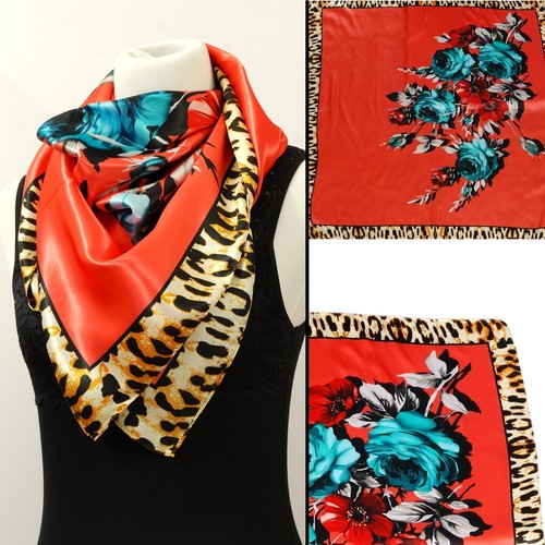 Ladies Fashion Silken Satin Square Scarf - Large 35 x 35 - Picture 14 of 154