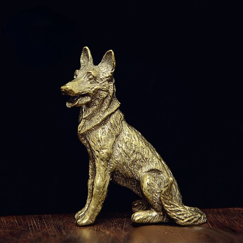 Chinese Antique Brass Vintage Solid Dog Ornament Zodiac Dog Statue - Picture 1 of 6