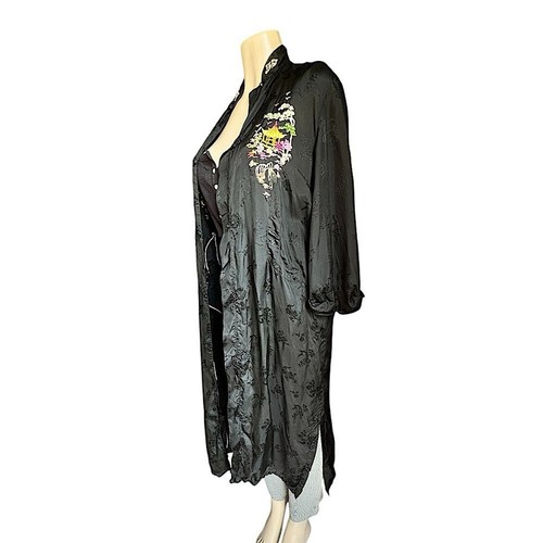 Accappatoio Vintage Golden Bee Setoso Nero Asiatico Cheongsam Finto Collo Ricamato Taglia L - Foto 4 di 10