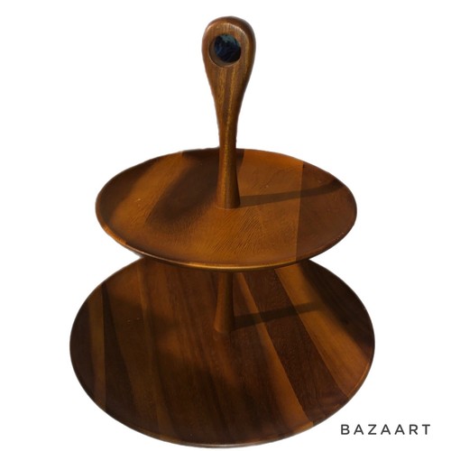 Nambe Mid Century Style Modern Wood 3 Tiered Serving Tray Dessert Stand Brown - Picture 6 of 14
