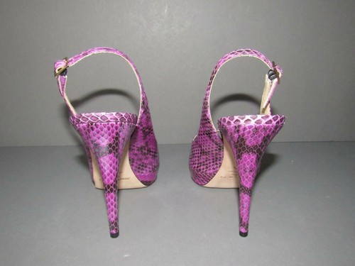 AUTHENTIC JIMMY CHOO NEW 38.5 CLUE ORCHID SNAKESKIN SLINGBACK PEEPTOE PUMPS NIB - Picture 8 of 9